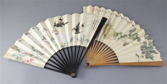 Two Chinese concertina fans, Republic period, 30 and 31cm long